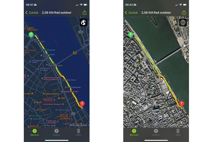 Записанный маршрут во время велопробега в приложении “Фитнес”. 